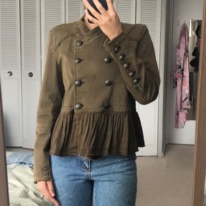 Free People Olive Green Distressed Military Flare Jacket